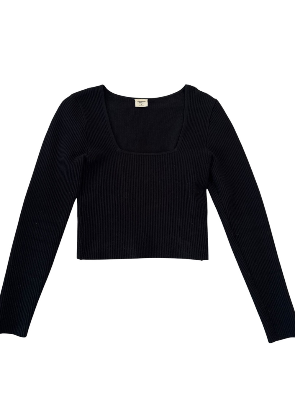 Abercrombie & Fitch Black Ribbed Square-Neck Long Sleeve Top